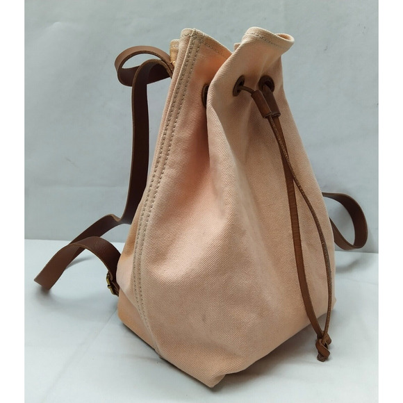 Madewell Pink Canvas Leather Trim Top Handle Drawstring Backpack - Picture 4 of 16